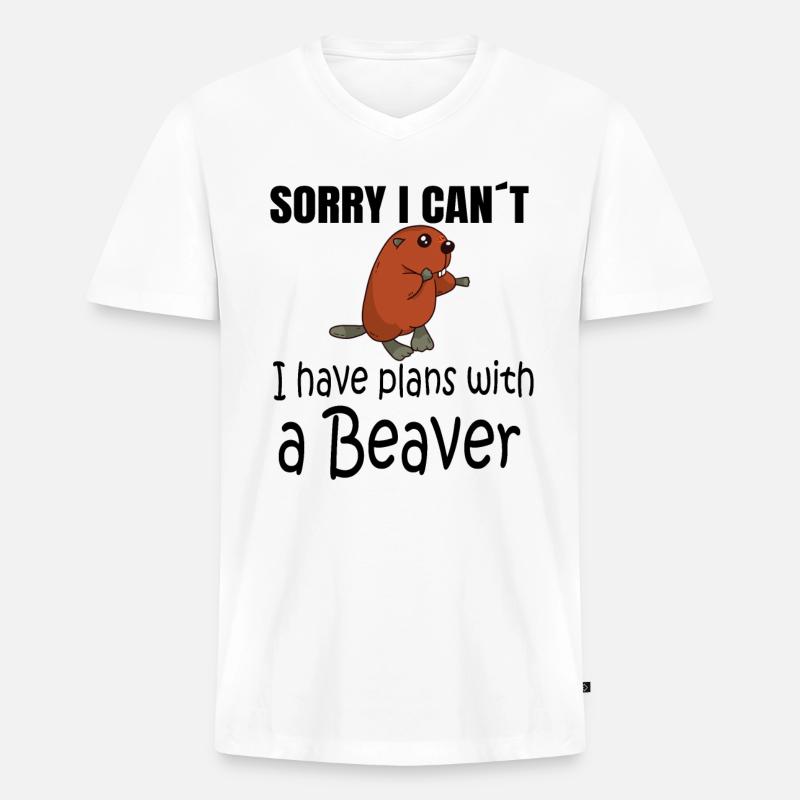 BEAVER: Plans with a Beaver - Männer Premium Bio T-Shirt mit V-Ausschnitt - Weiß