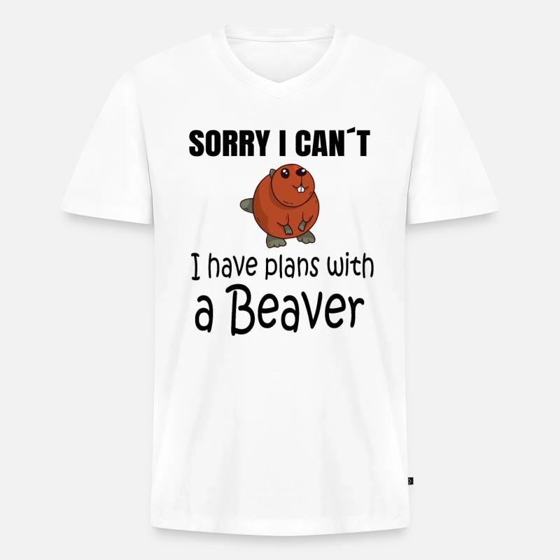 BEAVER: Plans with a Beaver - Männer Premium Bio T-Shirt mit V-Ausschnitt - Weiß