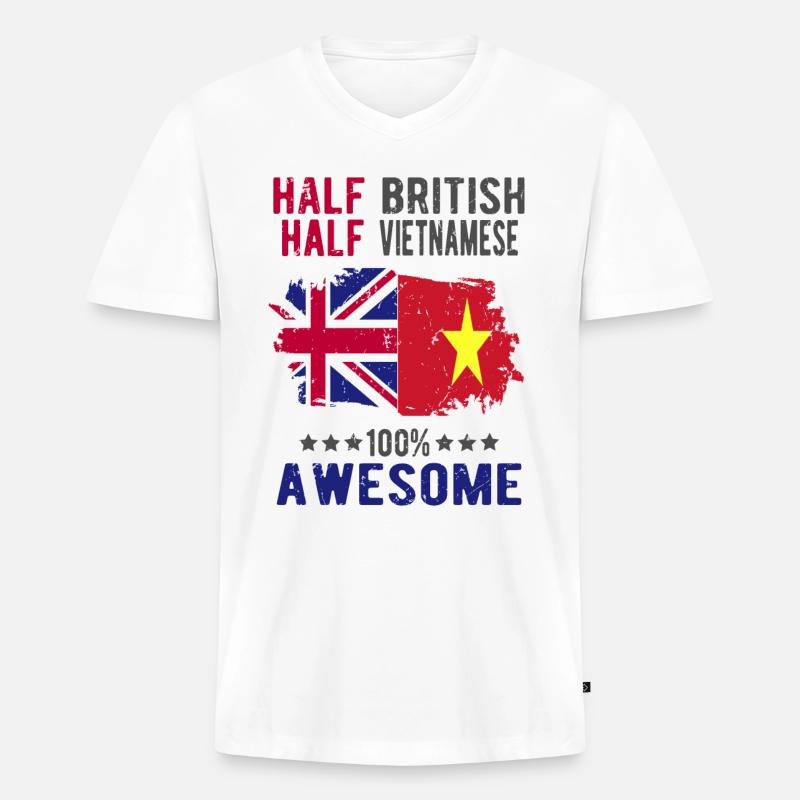 Halb Brite Halb Vietnamese - Männer Premium Bio T-Shirt mit V-Ausschnitt - Weiß