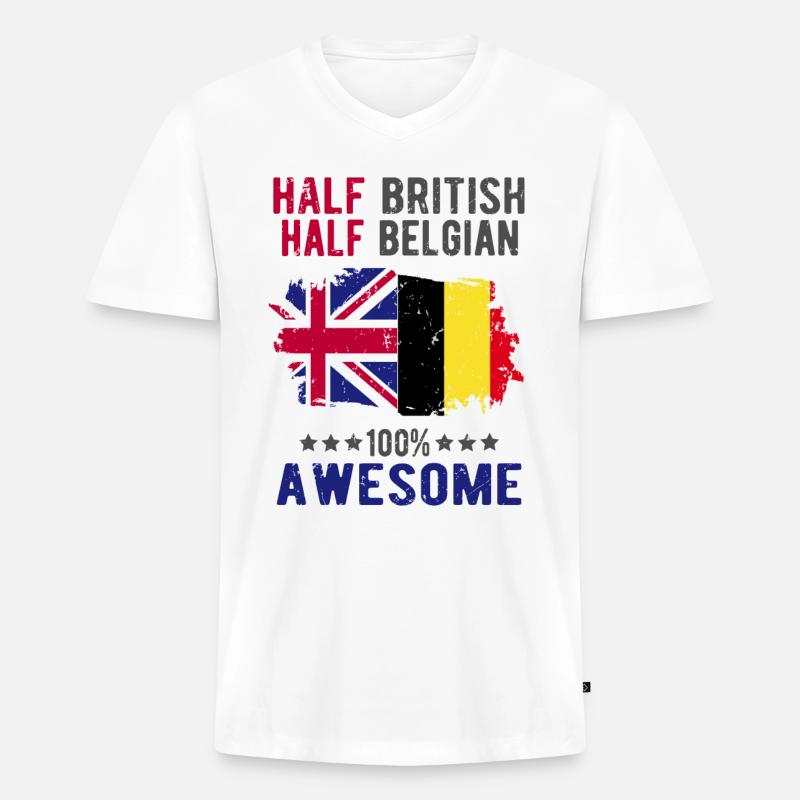Halb Brite Halb Belgier - Männer Premium Bio T-Shirt mit V-Ausschnitt - Weiß