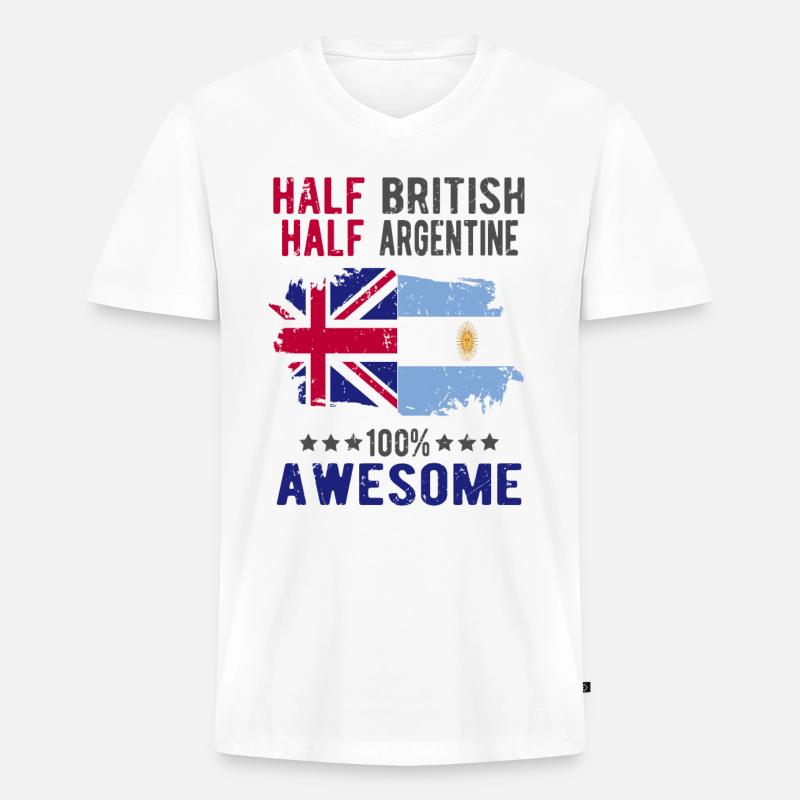 Halb Brite Halb Argentiner - Männer Premium Bio T-Shirt mit V-Ausschnitt - Weiß