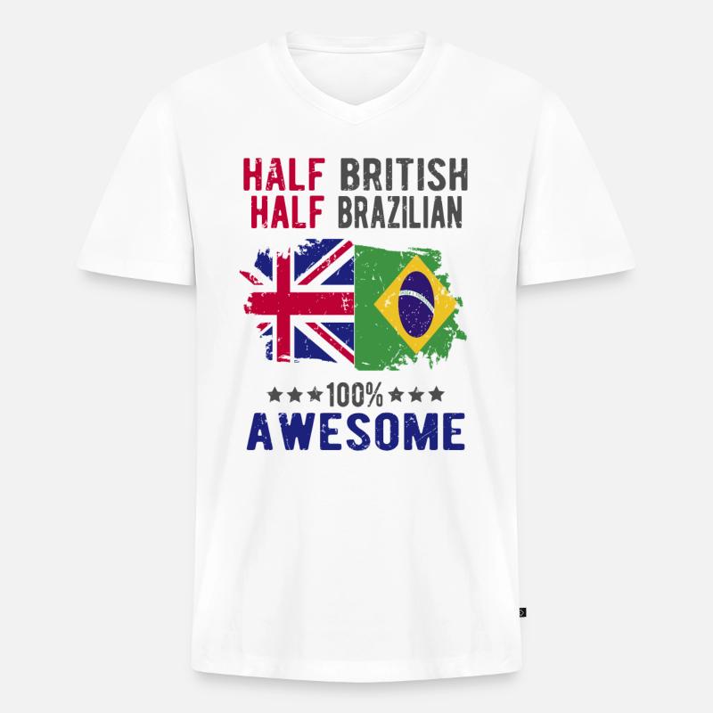 Halb Brite Halb Brasilianer - Männer Premium Bio T-Shirt mit V-Ausschnitt - Weiß