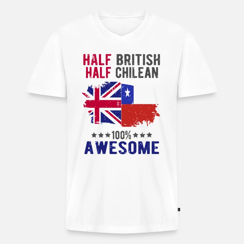 Halb Brite Halb Chilene - Männer Premium Bio T-Shirt mit V-Ausschnitt - Weiß