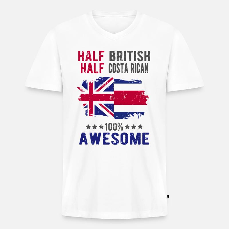 Halb Brite Halb Costa Ricaner - Männer Premium Bio T-Shirt mit V-Ausschnitt - Weiß
