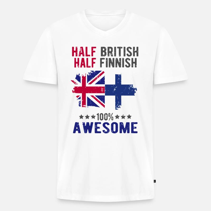 Halb Brite Halb Finne - Männer Premium Bio T-Shirt mit V-Ausschnitt - Weiß