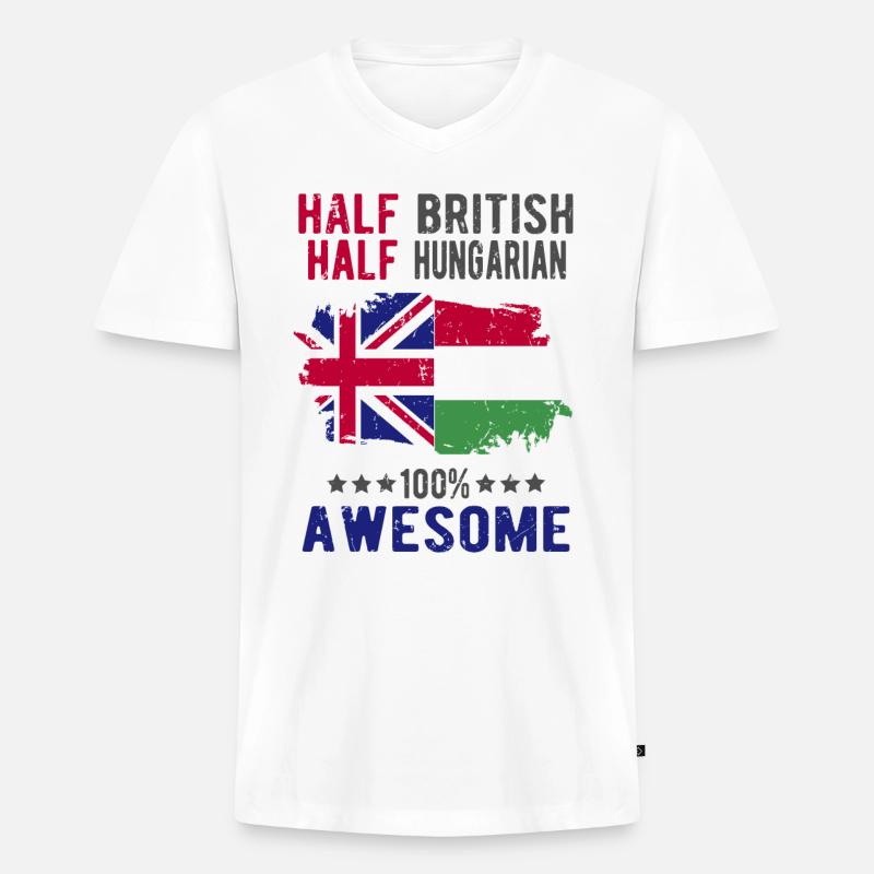 Halb Brite Halb Ungar - Männer Premium Bio T-Shirt mit V-Ausschnitt - Weiß