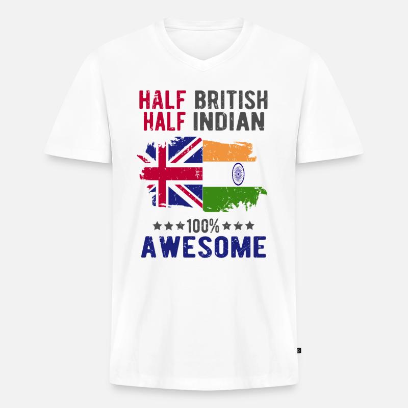 Halb Brite Halb Inder - Männer Premium Bio T-Shirt mit V-Ausschnitt - Weiß