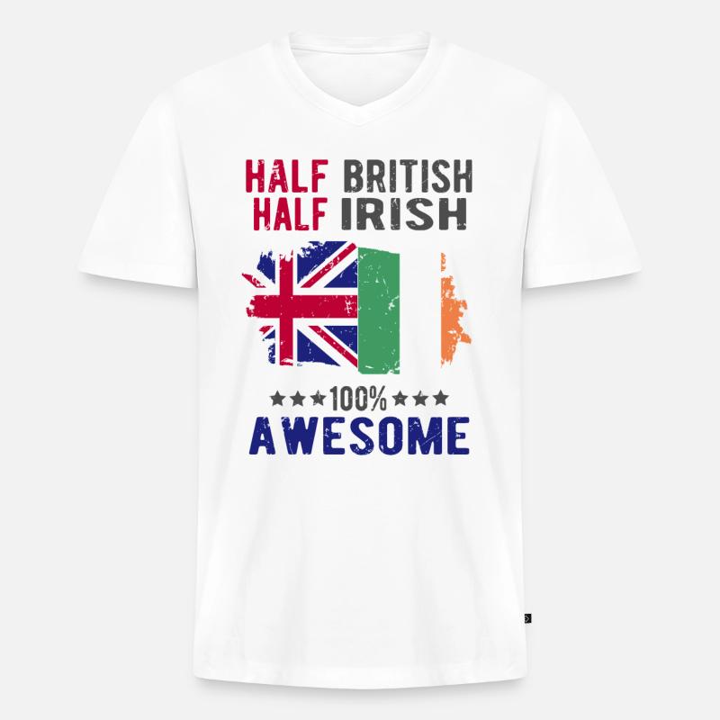 Halb Brite Halb Ire - Männer Premium Bio T-Shirt mit V-Ausschnitt - Weiß
