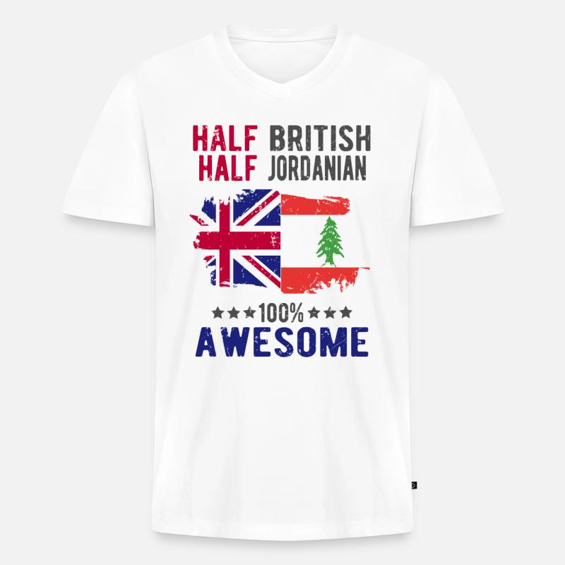 Halb Brite Halb Jordanier - Männer Premium Bio T-Shirt mit V-Ausschnitt - Weiß
