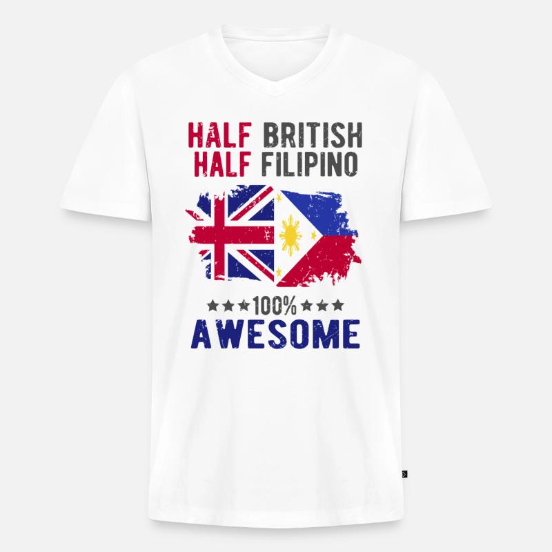 Halb Brite Halb Philippiner - Männer Premium Bio T-Shirt mit V-Ausschnitt - Weiß