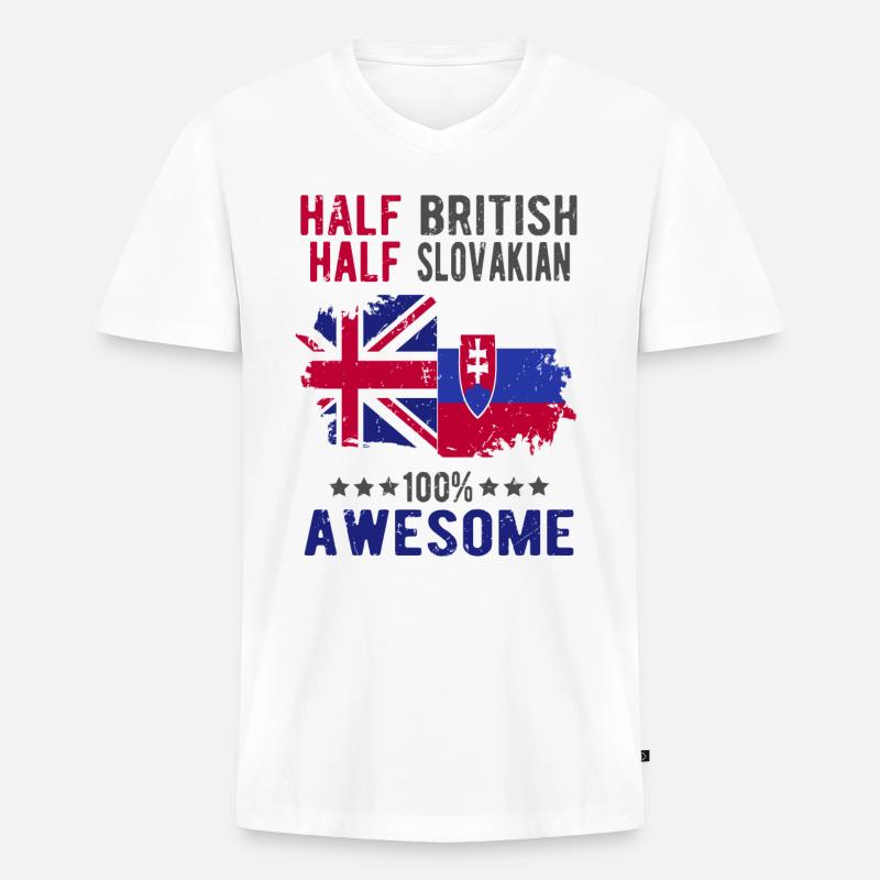 Halb Brite Halb Slowake - Männer Premium Bio T-Shirt mit V-Ausschnitt - Weiß