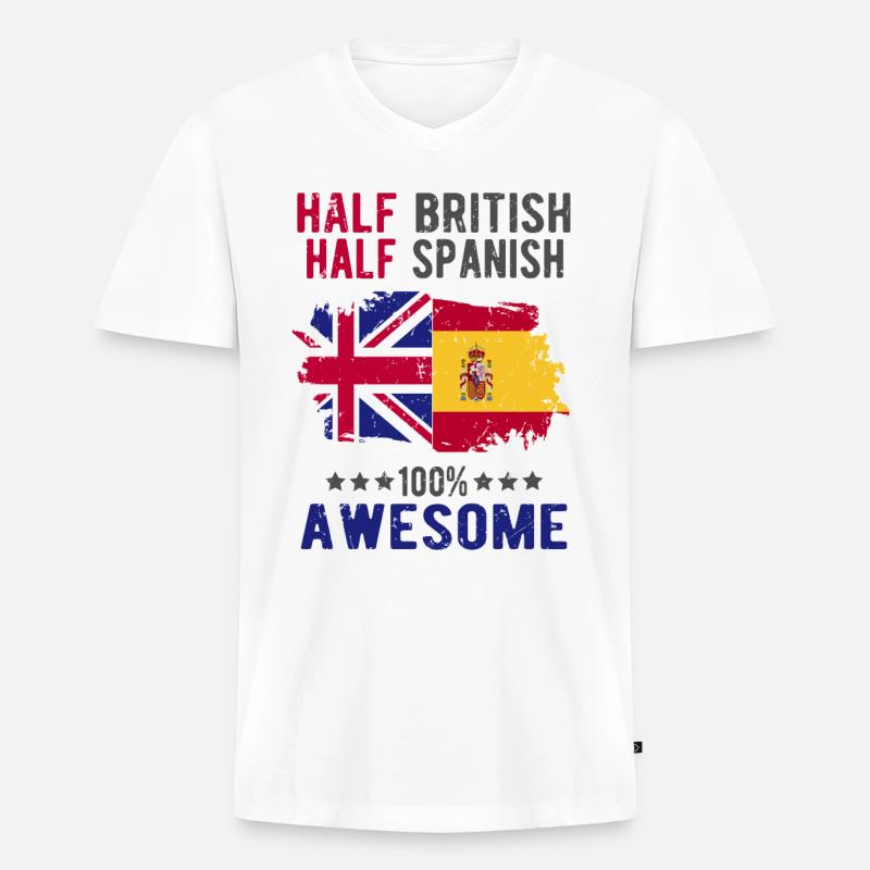 Halb Brite Halb Spanier - Männer Premium Bio T-Shirt mit V-Ausschnitt - Weiß