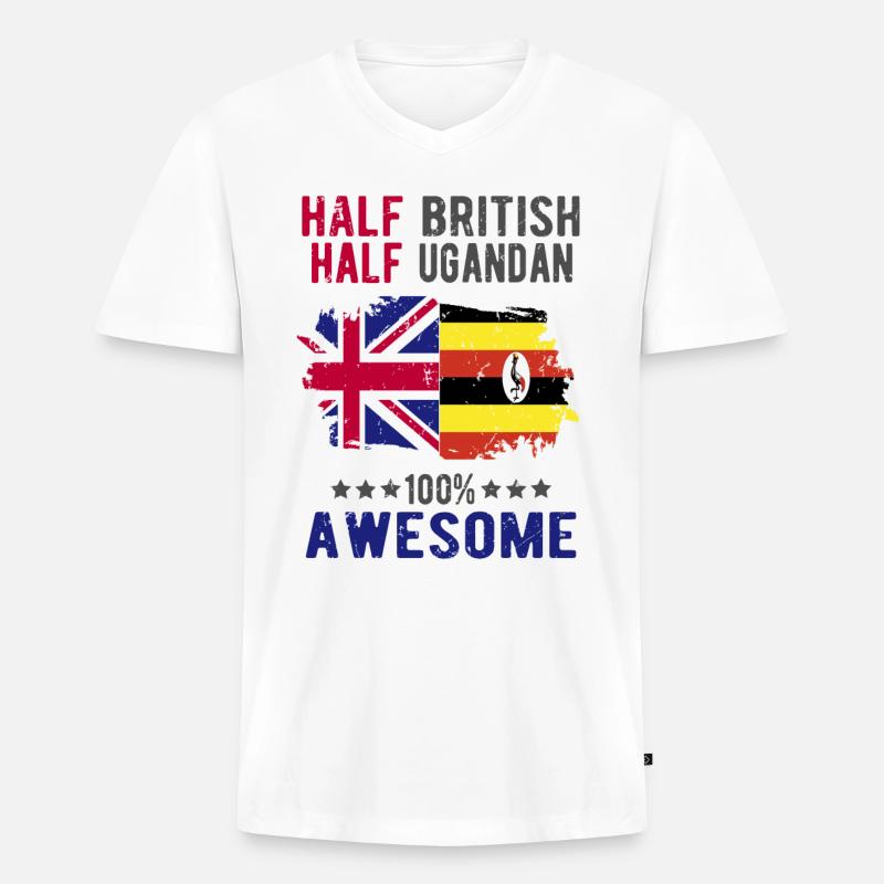 Halb Brite Halb Ugander - Männer Premium Bio T-Shirt mit V-Ausschnitt - Weiß