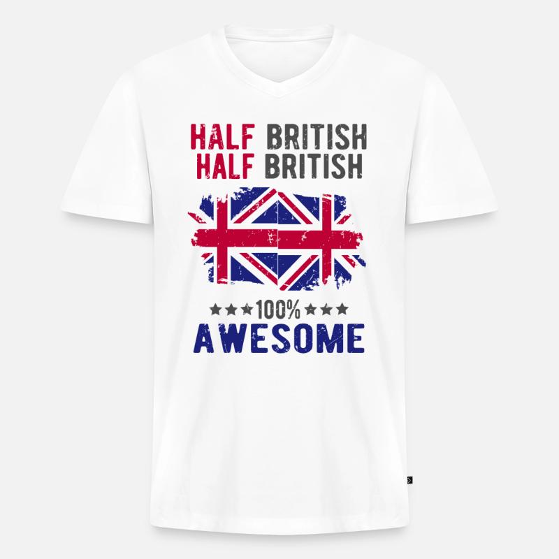 Halb Brite Halb Britisch - Männer Premium Bio T-Shirt mit V-Ausschnitt - Weiß