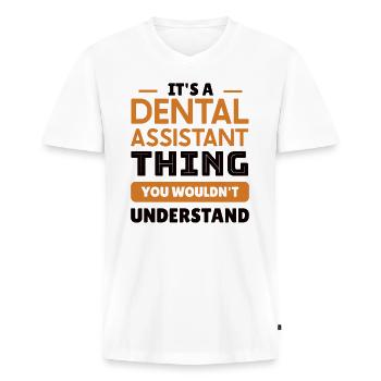 Funny Dentist Dental Assistant Dental Nurse - Men's Premium Organic T-shirt with V-neck - white - Front - Nico (187cm)