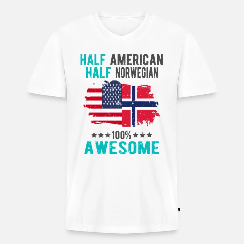 Halb Amerikaner Halb Norweger - Männer Premium Bio T-Shirt mit V-Ausschnitt - Weiß