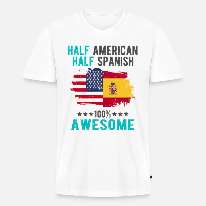 Halb Amerikaner Halb Spanier - Männer Premium Bio T-Shirt mit V-Ausschnitt - Weiß
