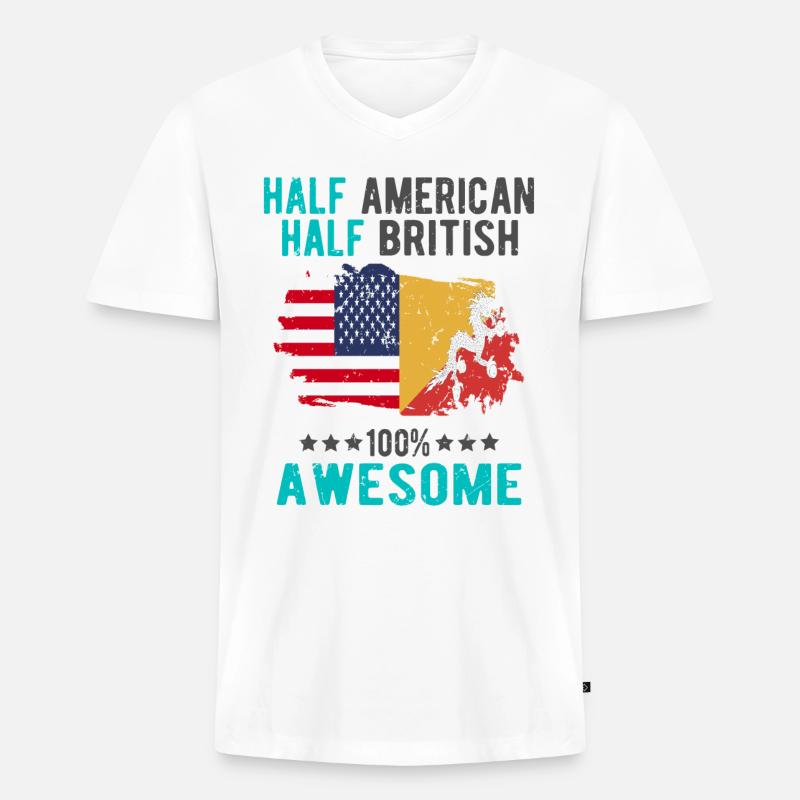 Halb Amerikaner Halb Brite - Männer Premium Bio T-Shirt mit V-Ausschnitt - Weiß