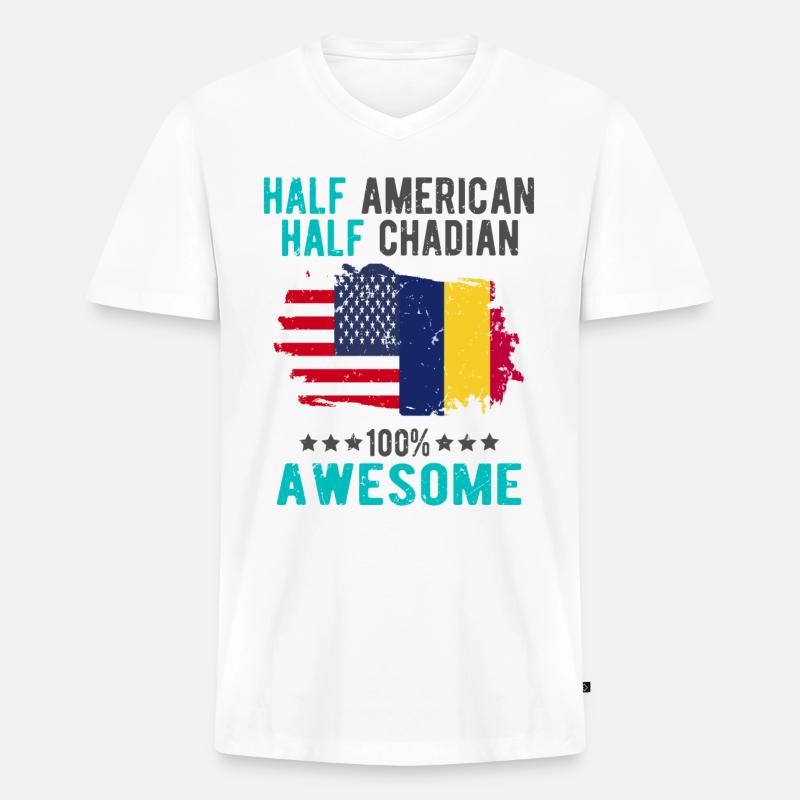 Halb Amerikaner Halb Tschader - Männer Premium Bio T-Shirt mit V-Ausschnitt - Weiß