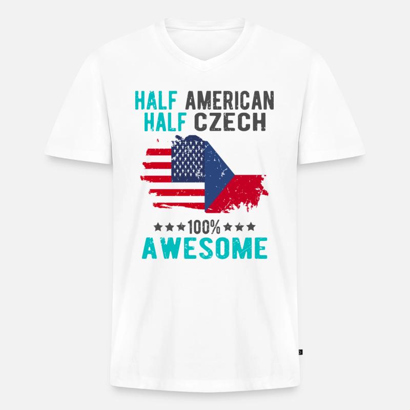 Halb Amerikaner Halb Tscheche - Männer Premium Bio T-Shirt mit V-Ausschnitt - Weiß