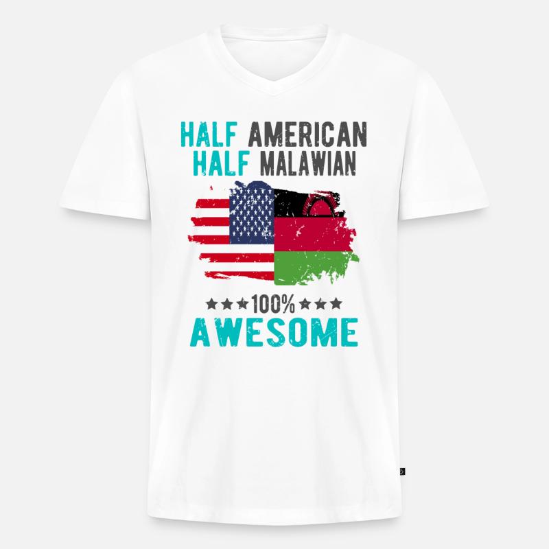 Halb Amerikaner Halb Malawi - Männer Premium Bio T-Shirt mit V-Ausschnitt - Weiß