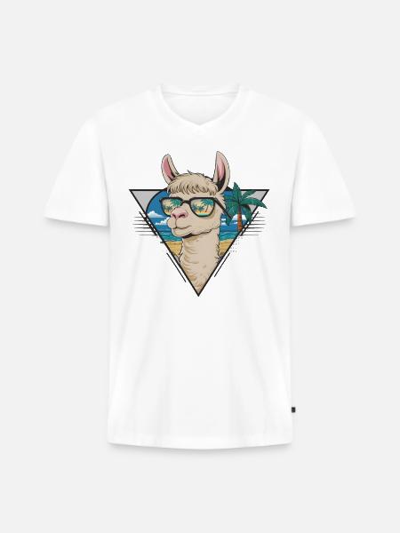 Summer Llama with Sunglasses Gift - Men's Premium Organic T-shirt with V-neck - white