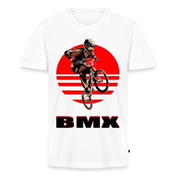 BMX Bike - Männer Premium Bio T-Shirt mit V-Ausschnitt - Weiß - Vorne - Nico (187cm)