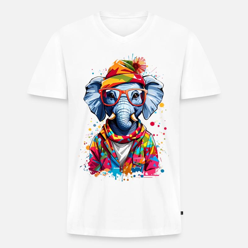 Coole Elefant - Männer Premium Bio T-Shirt mit V-Ausschnitt - Weiß