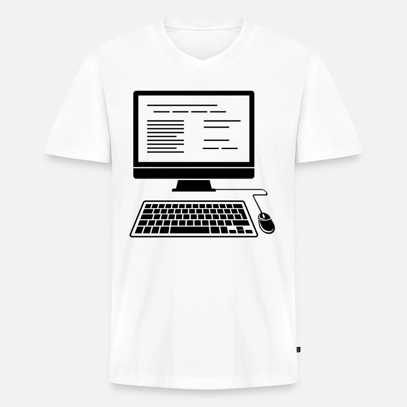 PC Desktop Computer - Männer Premium Bio T-Shirt mit V-Ausschnitt - Weiß