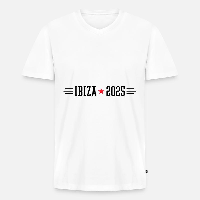 Ibiza 2025 - Männer Premium Bio T-Shirt mit V-Ausschnitt - Weiß