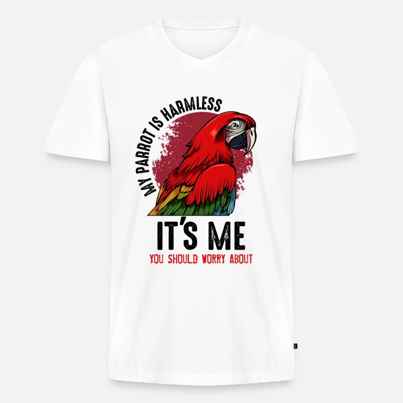 Papagei - Männer Premium Bio T-Shirt mit V-Ausschnitt - Weiß