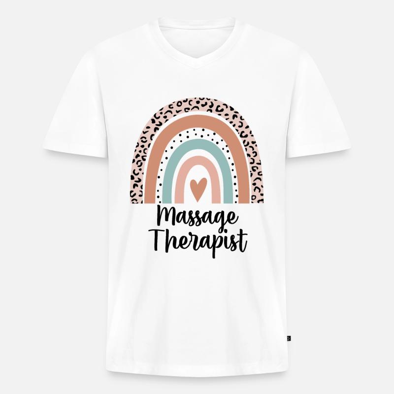 Massagetherapeut Regenbogen Leopard Lustiges Geschenk - Männer Premium Bio T-Shirt mit V-Ausschnitt - Weiß