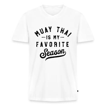 Le Muay Thai est ma saison préférée - T-shirt encolure en V Premium bio Homme - blanc - Devant - Nico (187cm)