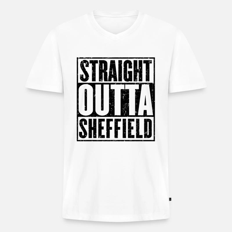 Direkt Outta Sheffield - Männer Premium Bio T-Shirt mit V-Ausschnitt - Weiß