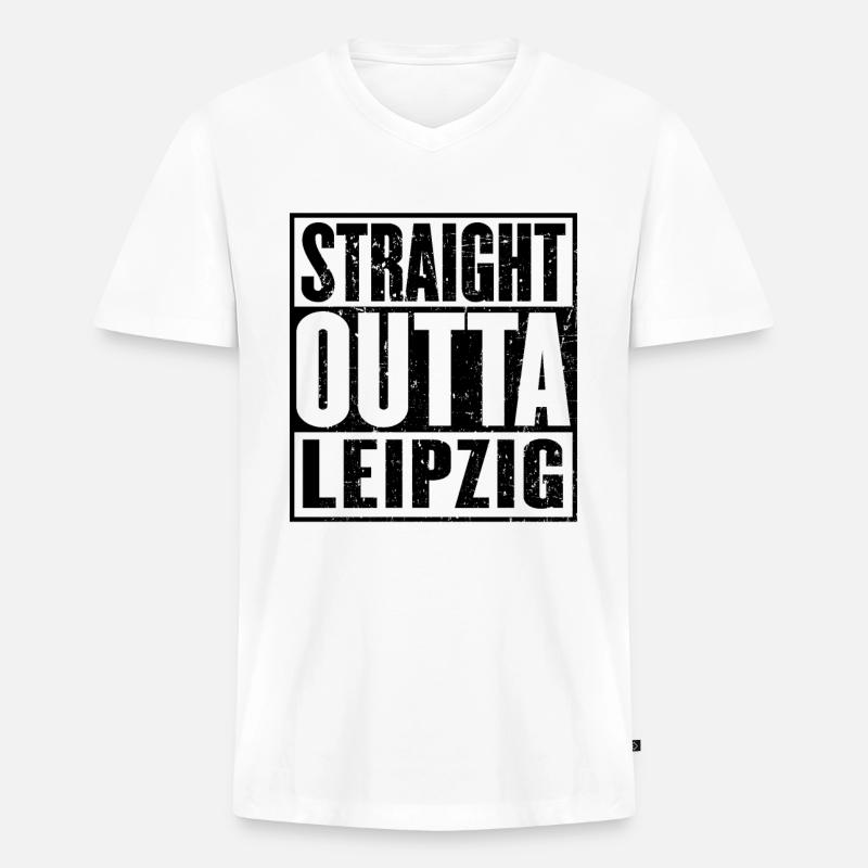 Straight Outta Leipzig - Männer Premium Bio T-Shirt mit V-Ausschnitt - Weiß