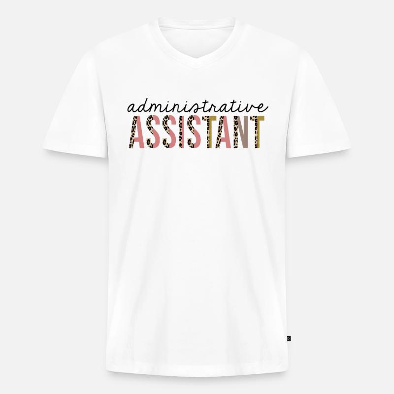 Verwaltungsassistent-Leopard-Druck lustig - Männer Premium Bio T-Shirt mit V-Ausschnitt - Weiß