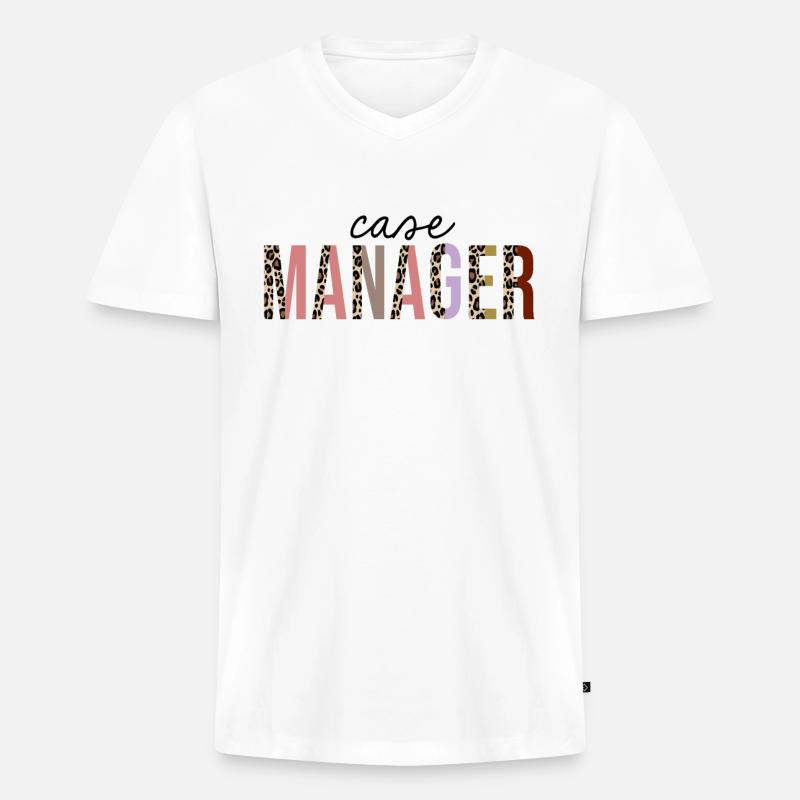 Case Manager Leopard Print Lustig - Männer Premium Bio T-Shirt mit V-Ausschnitt - Weiß