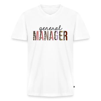 Directeur Général Leopard Print Funny - T-shirt encolure en V Premium bio Homme - blanc - Devant - Nico (187cm)
