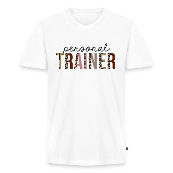 Personal Trainer Leopardenprint Lustig - Männer Premium Bio T-Shirt mit V-Ausschnitt - Weiß - Vorne - Nico (187cm)