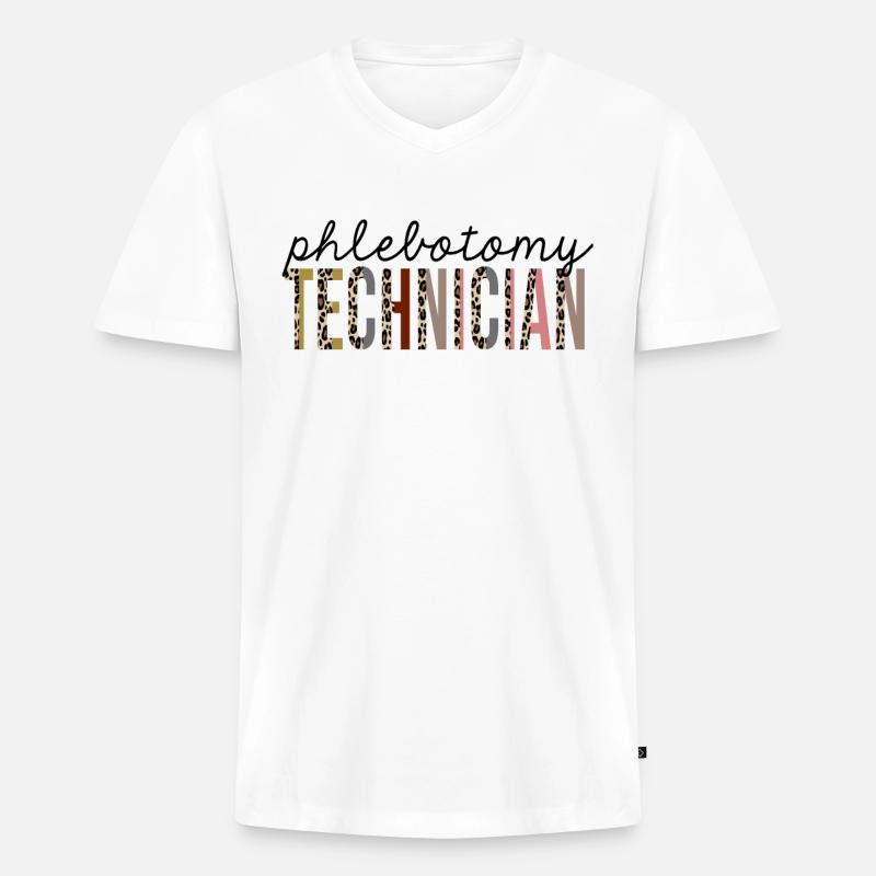 Phlebotomie Techniker Leopard Print Lustig - Männer Premium Bio T-Shirt mit V-Ausschnitt - Weiß