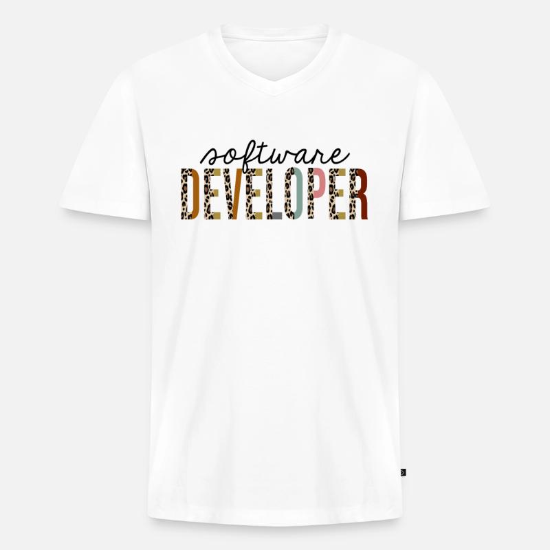 Softwareentwickler Leopard Print Funny - Männer Premium Bio T-Shirt mit V-Ausschnitt - Weiß