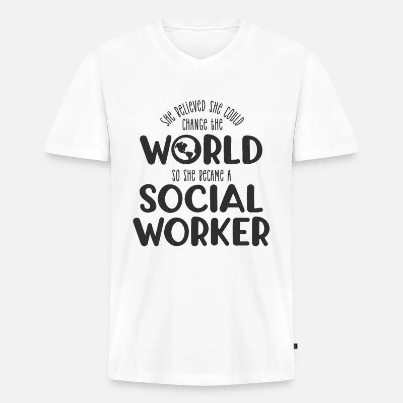 Sie glaubte Sozialarbeiterin - Männer Premium Bio T-Shirt mit V-Ausschnitt - Weiß