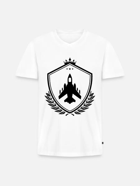 Flugzeug jet wappen - Männer Premium Bio T-Shirt mit V-Ausschnitt - Weiß