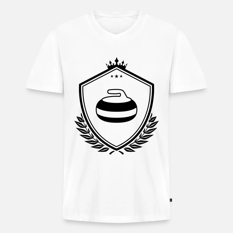 Curling Wappen - Männer Premium Bio T-Shirt mit V-Ausschnitt - Weiß