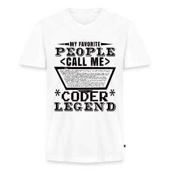 Coder Legend - Men's Premium Organic T-shirt with V-neck - white - Front - Nico (187cm)