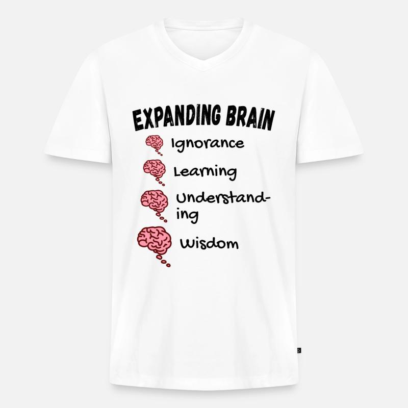 Gehirn erweitern - Expanding Brain Meme - Männer Premium Bio T-Shirt mit V-Ausschnitt - Weiß