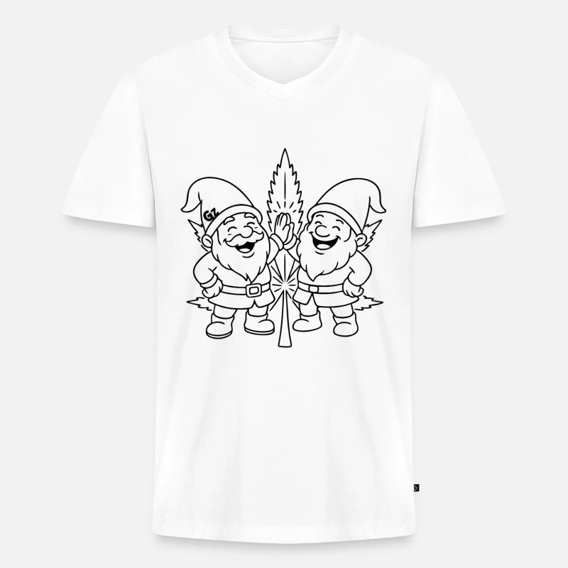 Zwergenfreunde mit Cannabisblatt - Männer Premium Bio T-Shirt mit V-Ausschnitt - Weiß