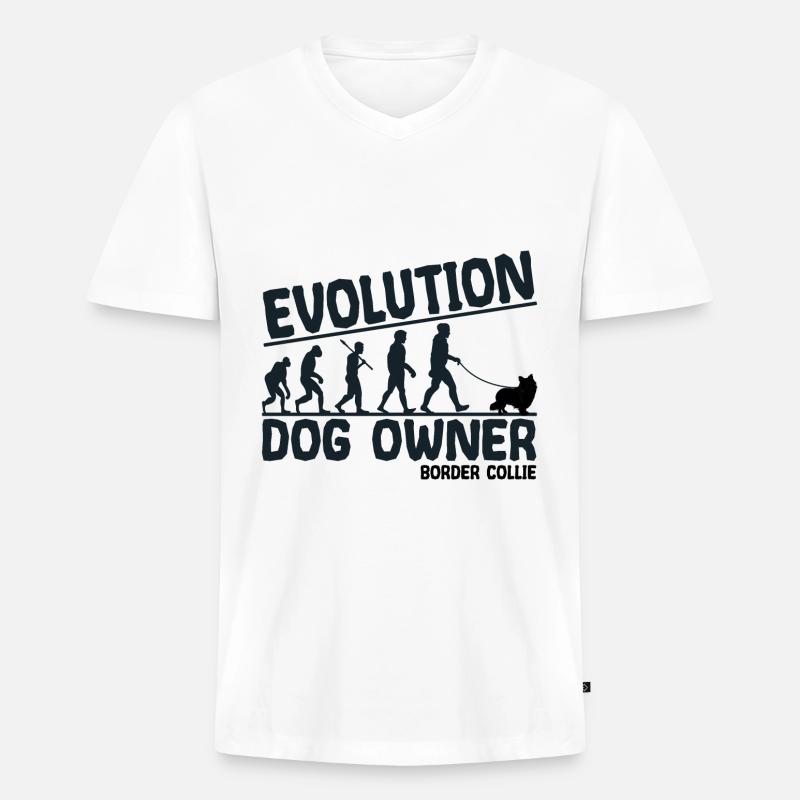 Border Collie Hundebesitzer Evolution Lustig - Männer Premium Bio T-Shirt mit V-Ausschnitt - Weiß