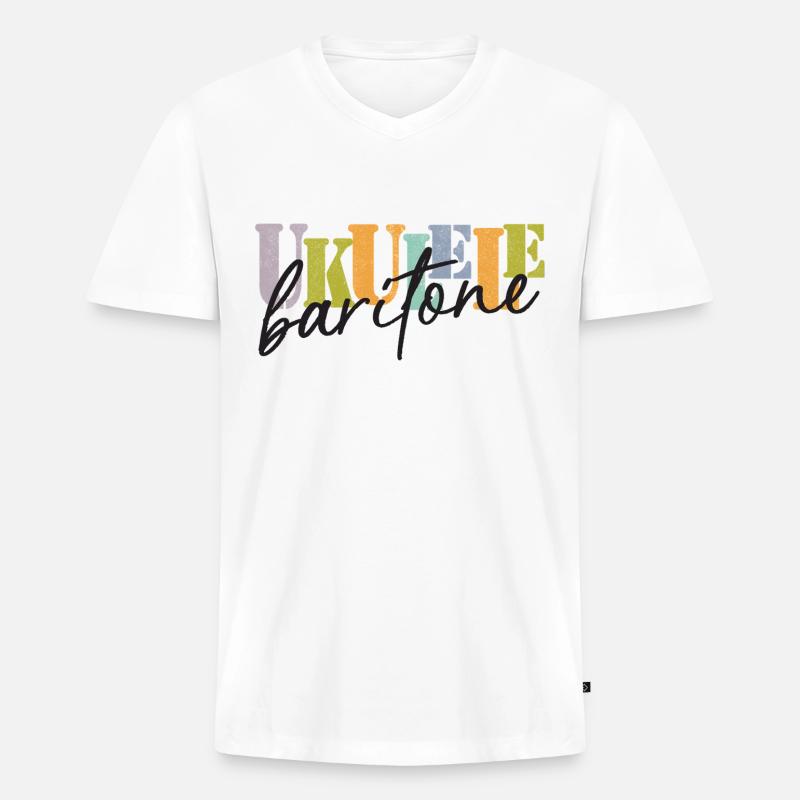 Baritone Ukulele bunt und schwarz - Männer Premium Bio T-Shirt mit V-Ausschnitt - Weiß