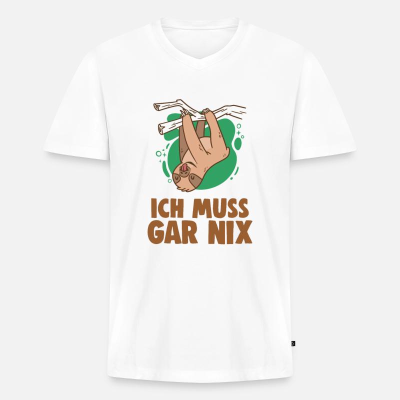 ich muss garnix Faultier - Männer Premium Bio T-Shirt mit V-Ausschnitt - Weiß
